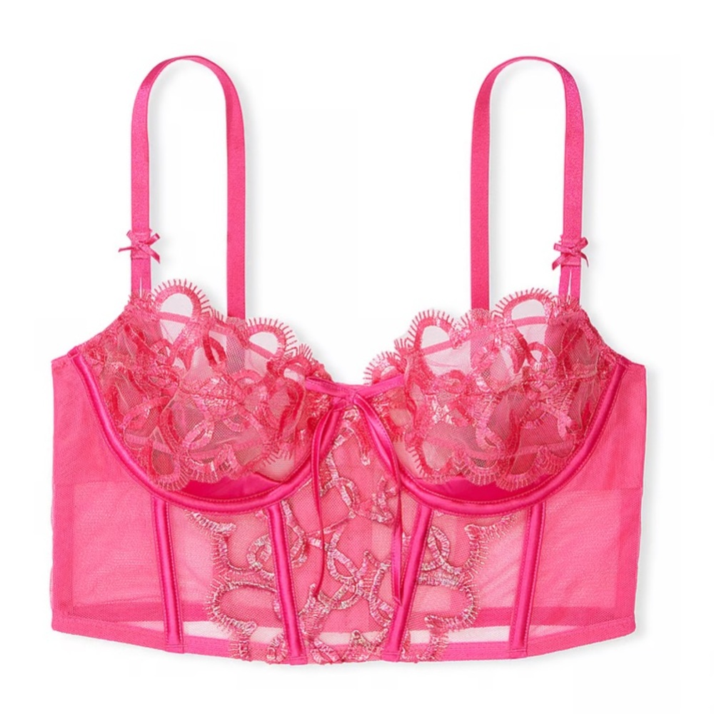 Victoria Secret Shimmer Heart Embroidery Open-Cup Corset Top